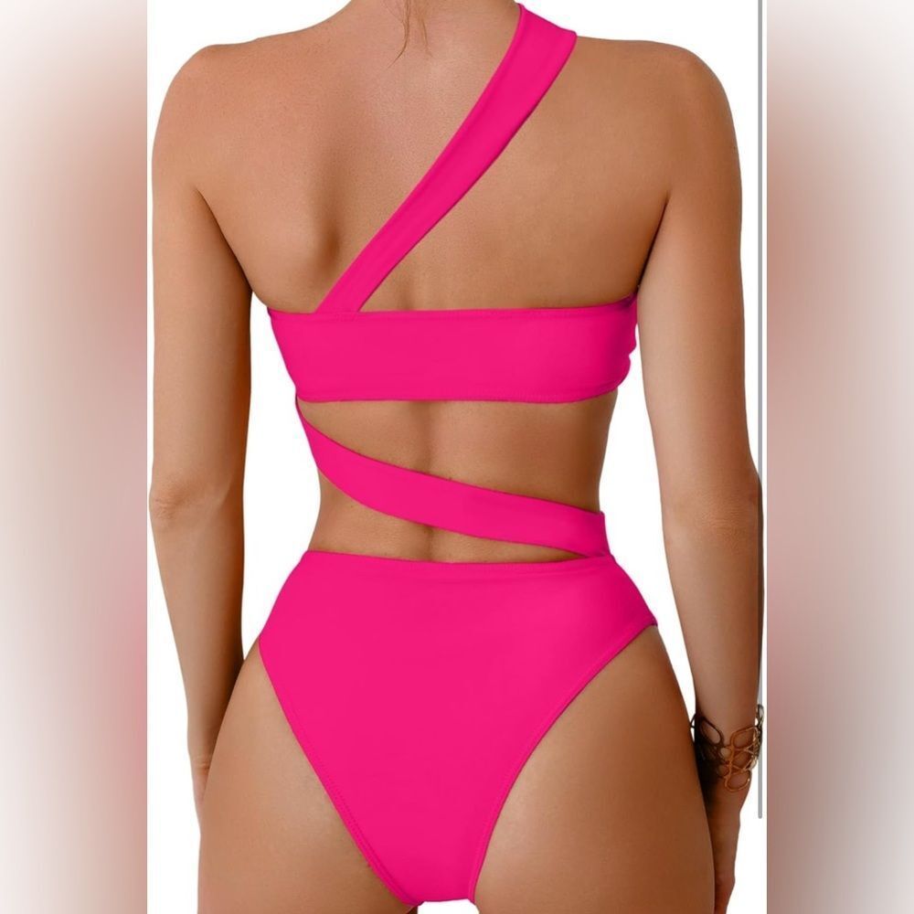 Womens Sexy Cutout One Shoulder High Cut Cheeky Thong Padded Bathing Suit XS - Picture 2 of 12